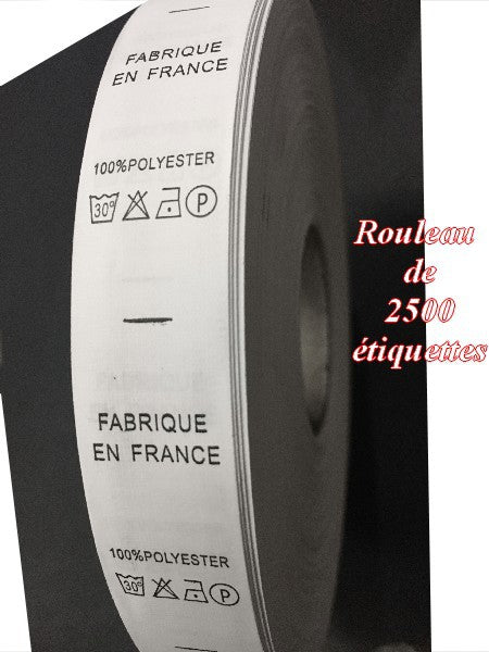 Etiquette De Vêtements 100 % Polyester x Par 2500 Pièces A Coudre De Composition Textile , Contexture " FABRIQUE EN FRANCE ".