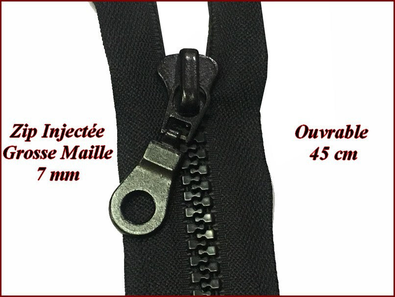 45cm Black Openable Zipper Large Mesh 7mm Injected Plastic To Sew.