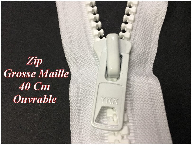 YKK Zipper 40cm White Openable Large Mesh 8mm Injected Plastic To Sew.