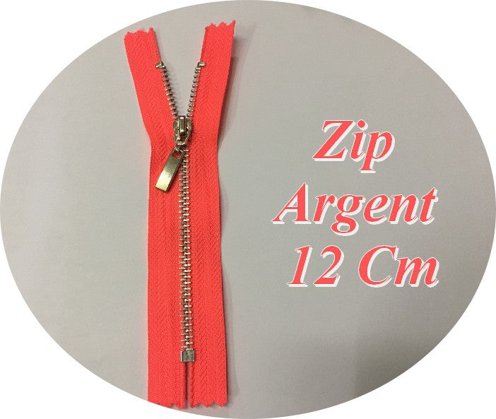 Silver Zip Closure in 12 cm Fluorescent Orange, Non-Openable