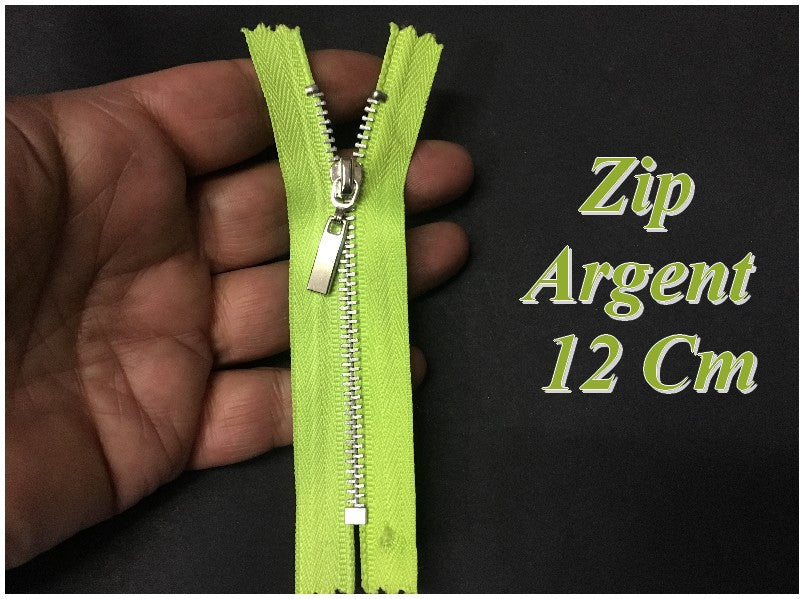 Silver Zip Closure in 12 cm Fluorescent Green, Non-Openable