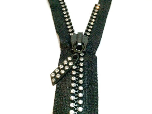 Double black rhinestone closures, non-separable, 35 cm