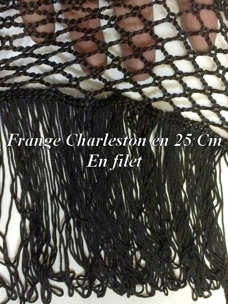 Charleston Fringe in 25 cm Black Rayon to Sew by the Meter in Net for Creative Hobbies