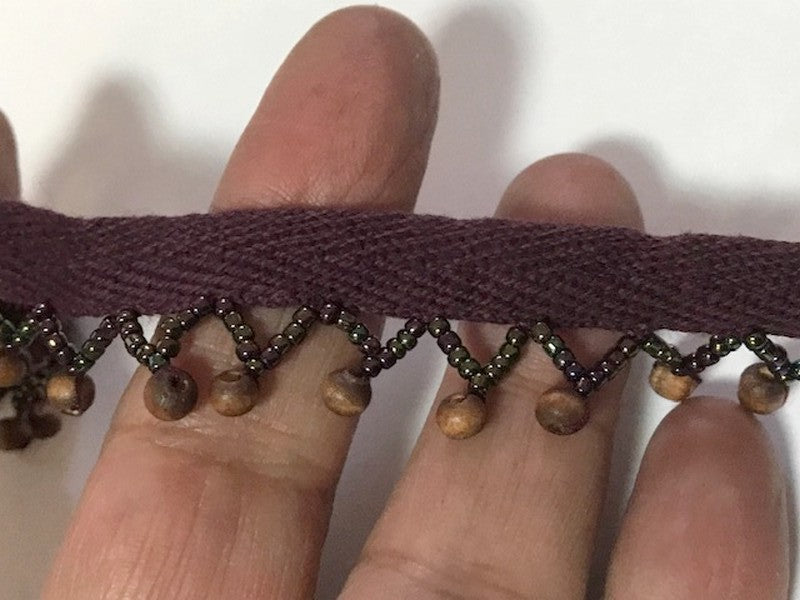 Frange En 2 cm en Perlé Marron au mètre sur ruban sergé coton