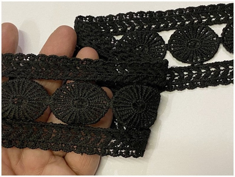 Galon Dentelle Guipure Au Mètre En 6,5 Cm Noir En Entre Deux Pour Customisations Et Décorations