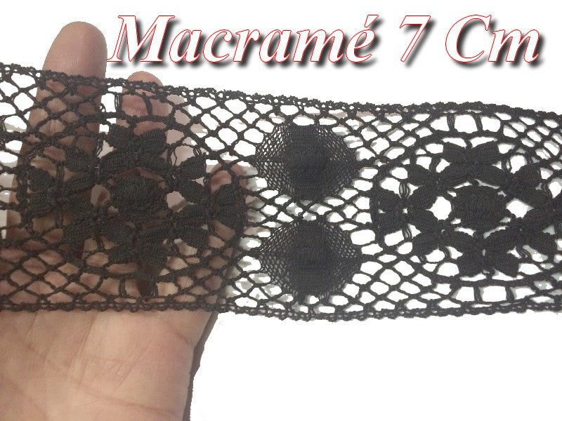 Galon Dentelle Macramé En 7 Cm Noir pour Loisirs Créatifs, Décorations.