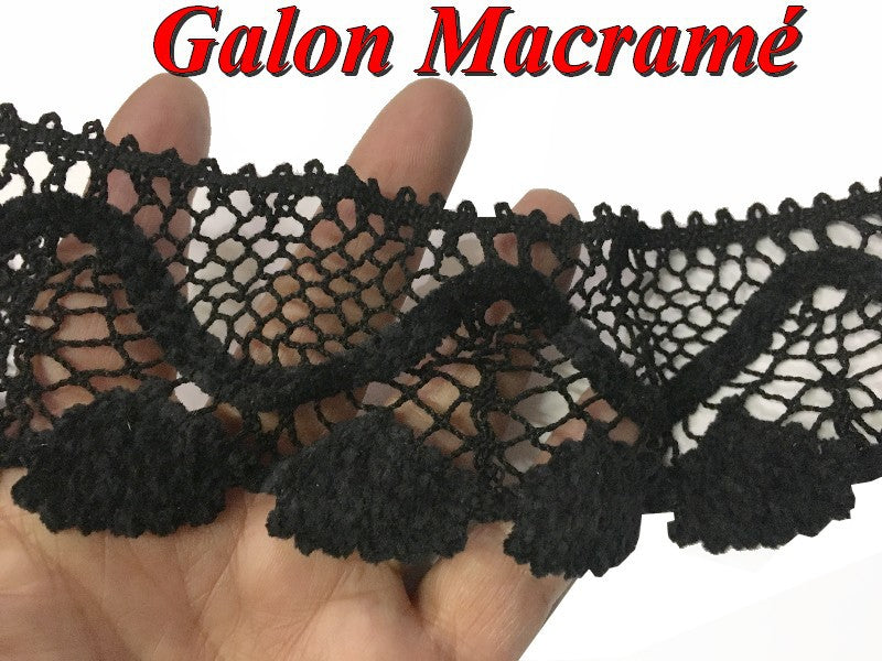 6 cm Black Openwork Macrame Braid.