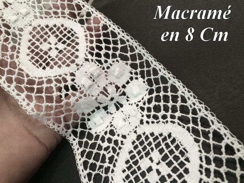 8 cm White Macrame Braid with Flower Pattern, Sewing, Creative Hobbies