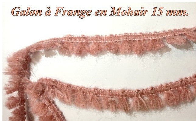 Mohair Braid by the Meter in 15 mm Fringe Old Pink