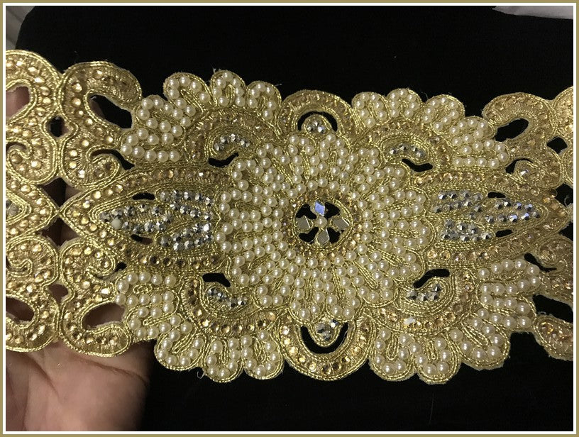 Galon Ruban Brodé Doré OR En Perles Et Strass Pour Décorations Caftans Et Customisations.