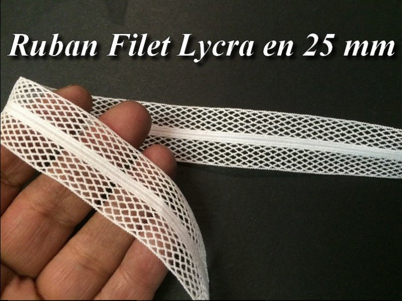 Cinta de malla de licra blanca de 25 mm para lencería y personalizaciones
