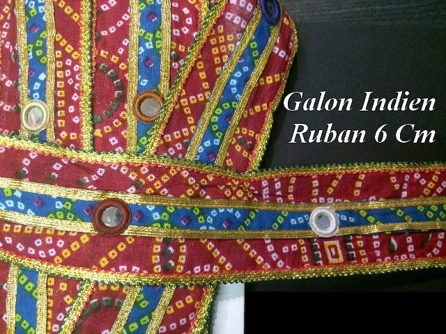 Galon Ruban Miroir En 6 Cm Rouge, Bleu et Doré.