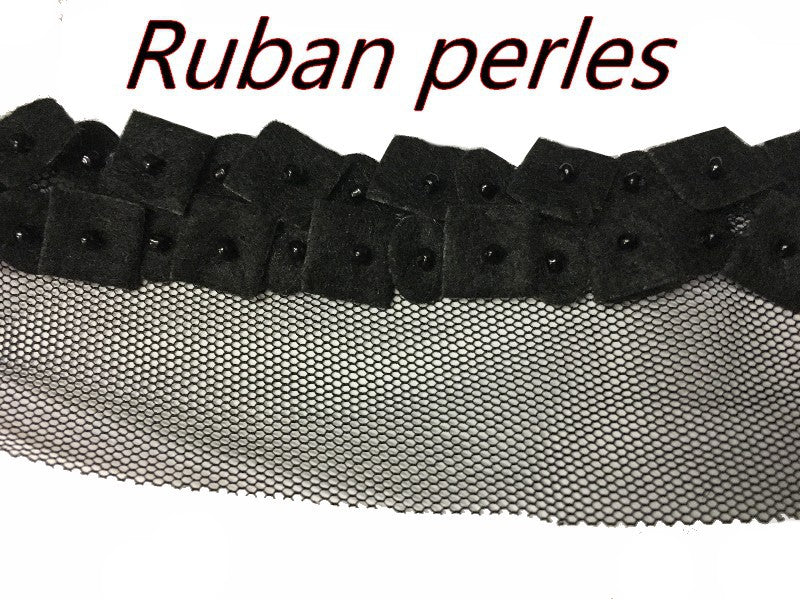 Galon Ruban Noir Au Mètre, Sur Résille Tulle Noir