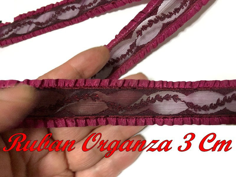 Galon Ruban Organza Au Mètre En 3 Cm Couleur Bordeaux A Coudre Pour Loisirs Créatifs Et Lingerie.