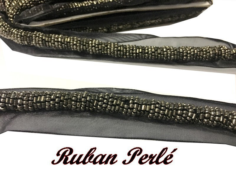 Galon Ruban Perle Au Mètre, Sur Organdi noir