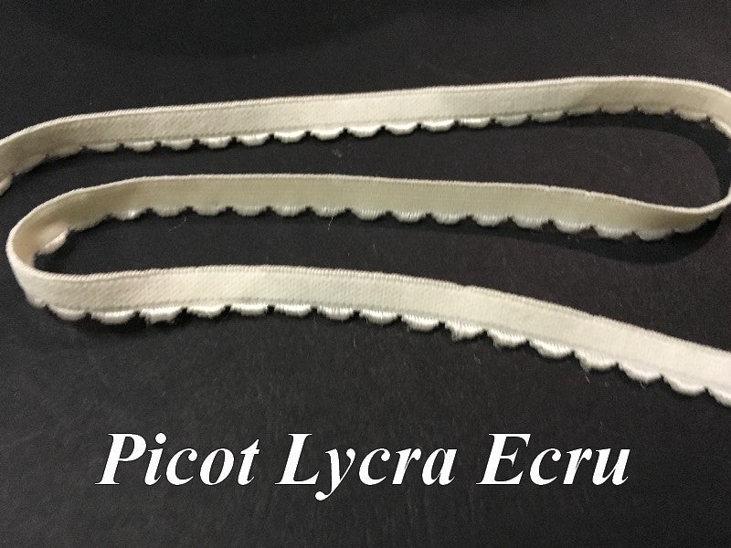 Galon Ruban picot Elastique Ecru En 8 mm Féstonné, pour lingerie, et Customisations.