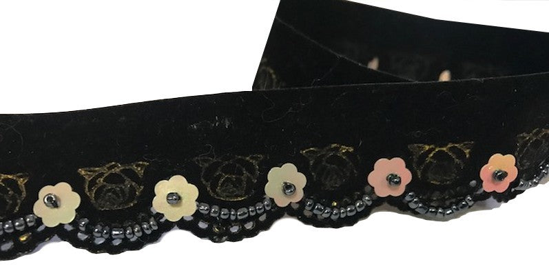 Galon Ruban velour Couture Noir Perlé au mètre