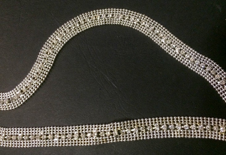 Rhinestone braid by the meter in silver, 1 cm.