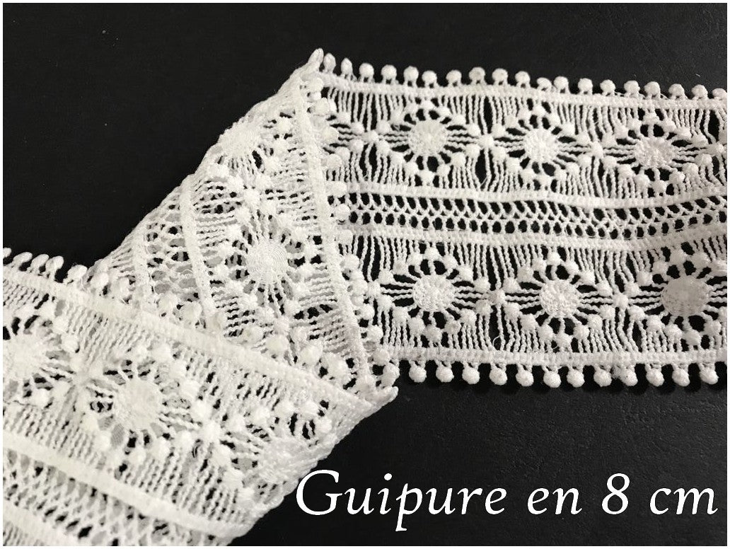 " guipure blanche en 8 cm, l'élégance intemporelle à portée de main"