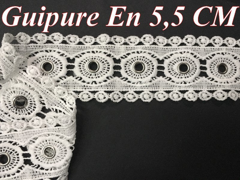 Guipure Dentelle Oeuillet Argent en 5.5 cm Blanche Au Mètre , A Coudre Pour Loisirs Créatifs, Customisations.