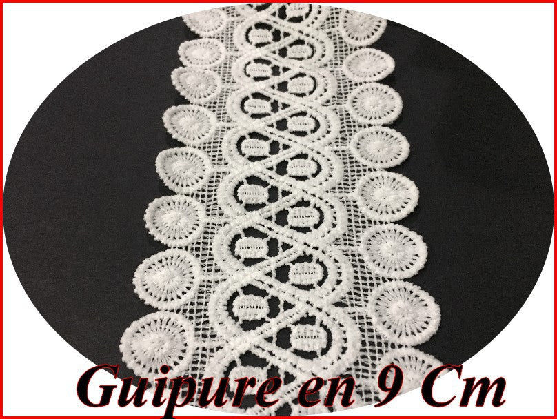 Guipure Lace by the Meter in 9 cm White for Customization and Decoration of Clothing.