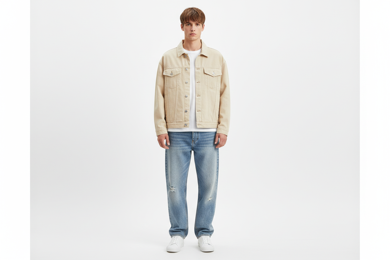 Tissu Jean Écru-beige en 150 cm au Mètre - Denim Premium Couture