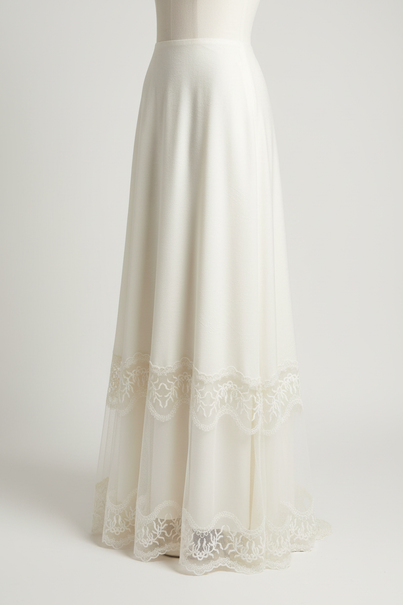 Jupe avec dentelle brodée ivoire sur tulle 16cm - bordure raffinée