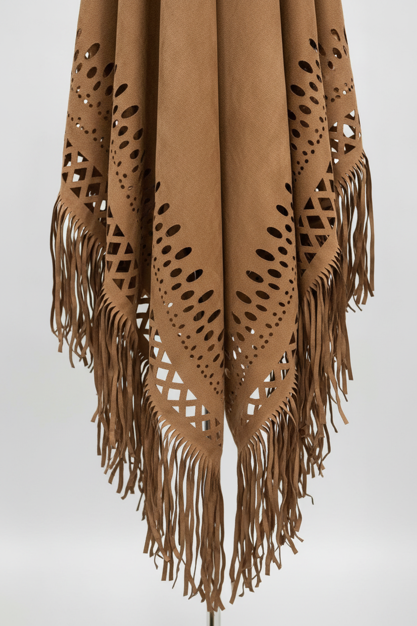 Tissu drapé avec franges visibles des deux côtés - Détail texture