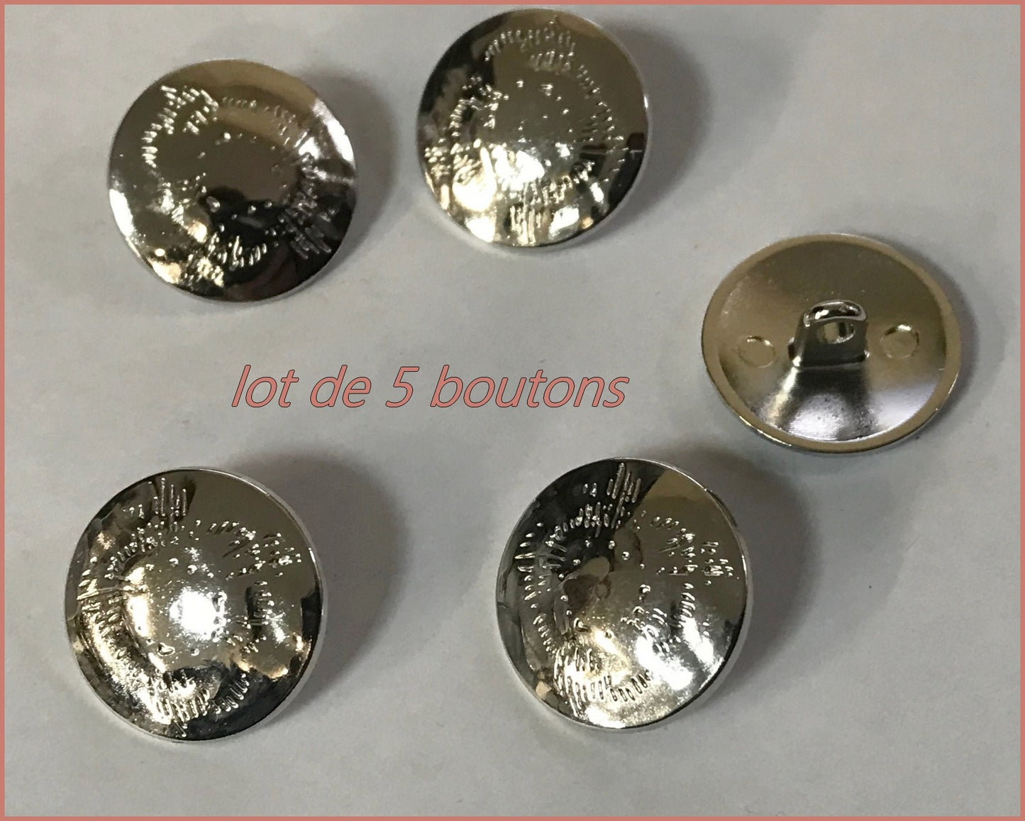 Lot de 5 boutons argenté couture en 18 mm à queue