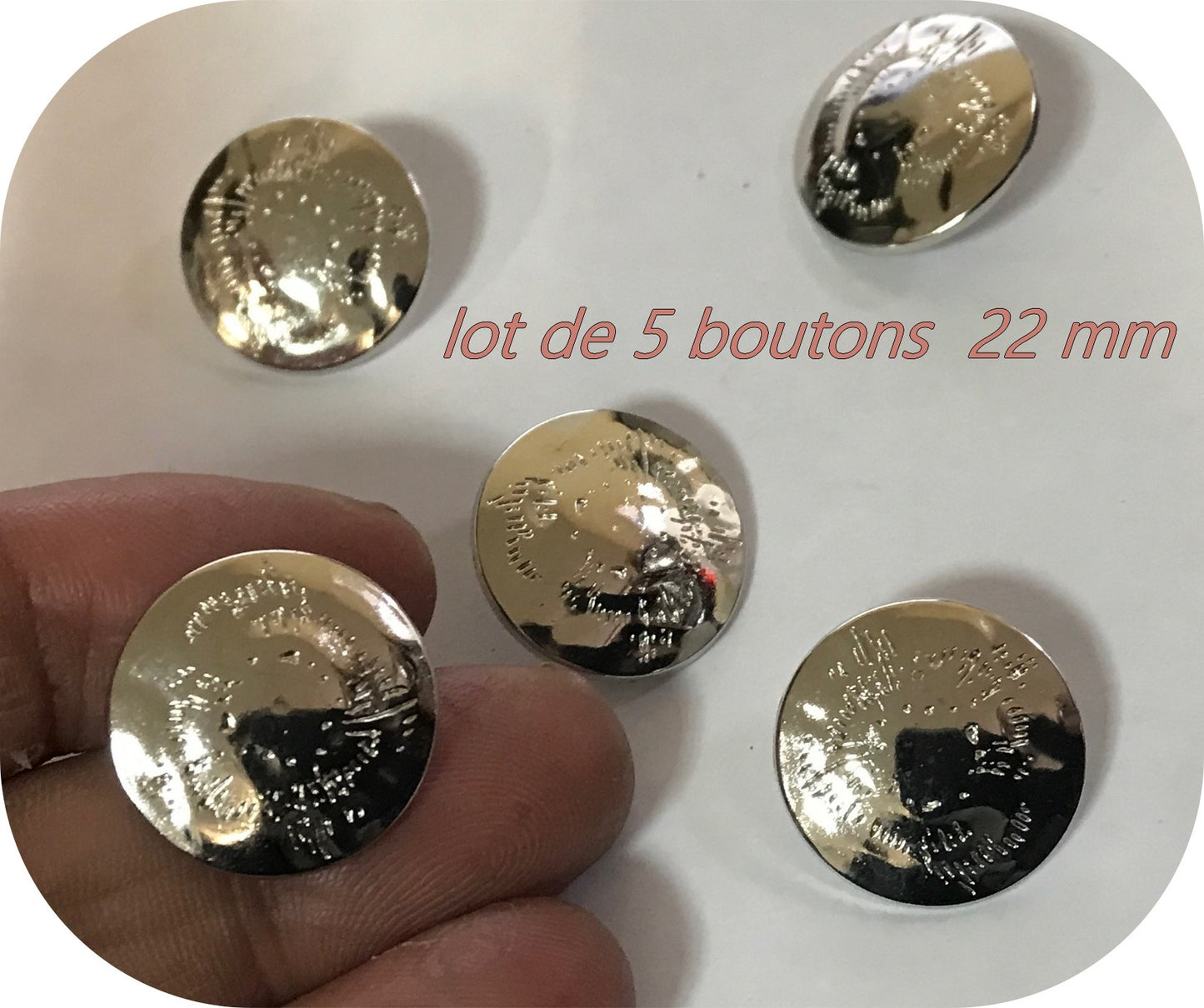 Lot de 5 boutons argenté couture en 20 mm à queue