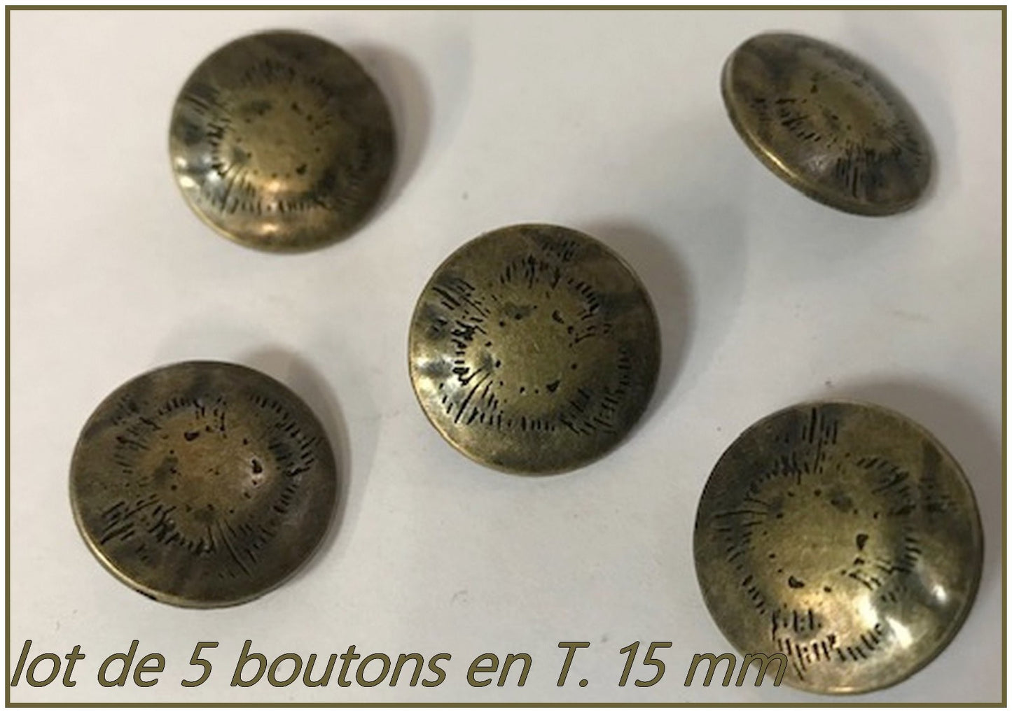 Lot de 5 boutons bronze couture en 15 mm à queue