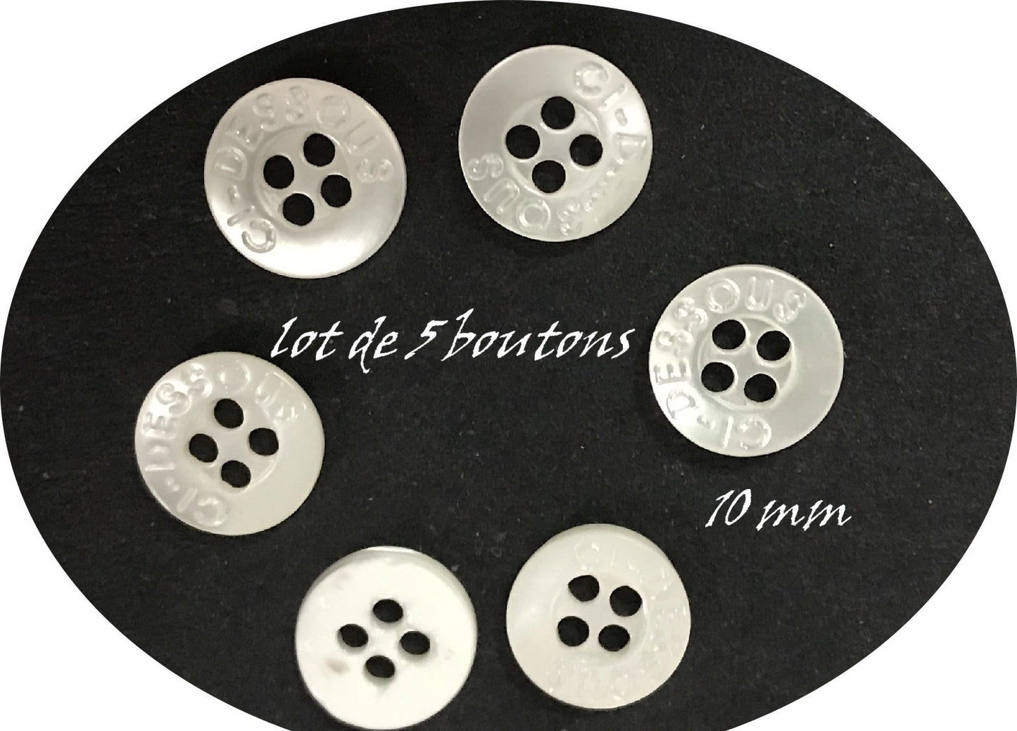 Set of 5 White Pearl Buttons 10mm to Sew