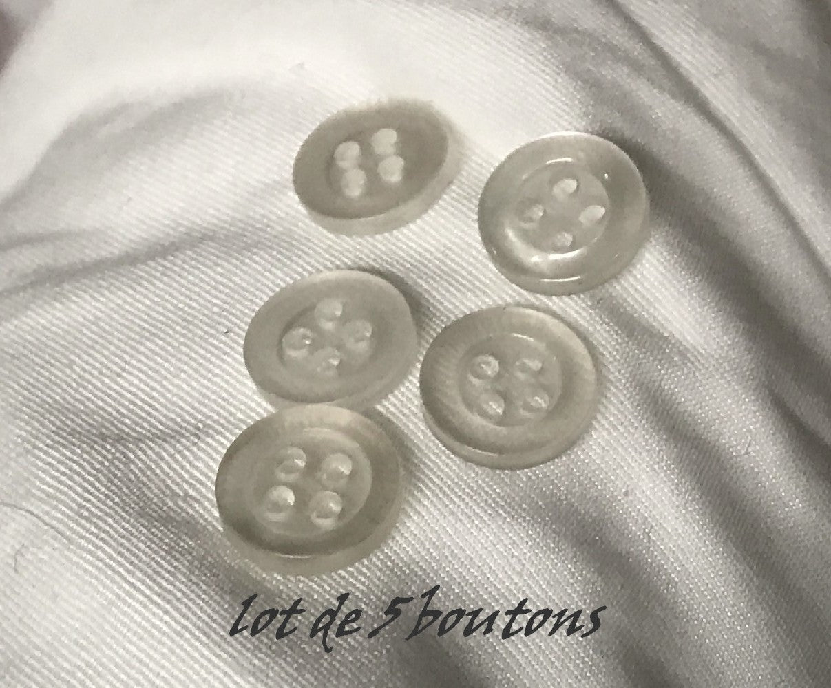 Set of 5 Transparent White Buttons 11 mm to Sew For Children and Adults