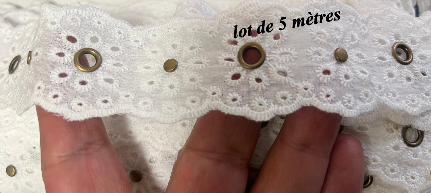 Lot of 5 meters of 3 cm Cotton English Embroidery with Bronze Eyelets –