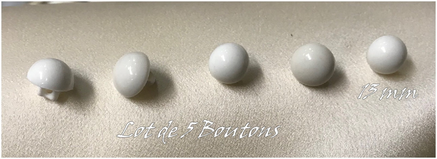 Set of 5 White Half-Ball Buttons 13 mm to Sew on for Children and Adults