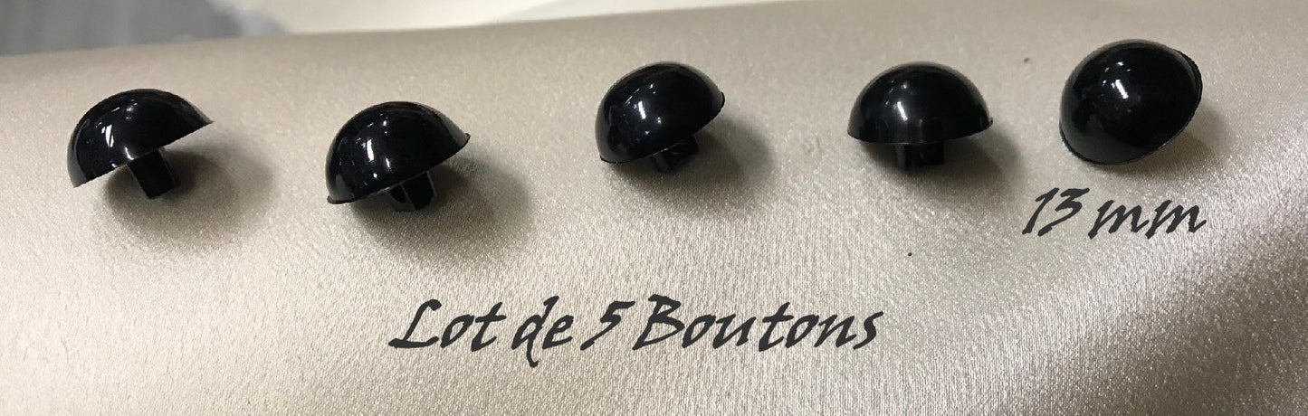 Set of 5 Black Half Ball Buttons 13 mm to Sew on for Children and Adults