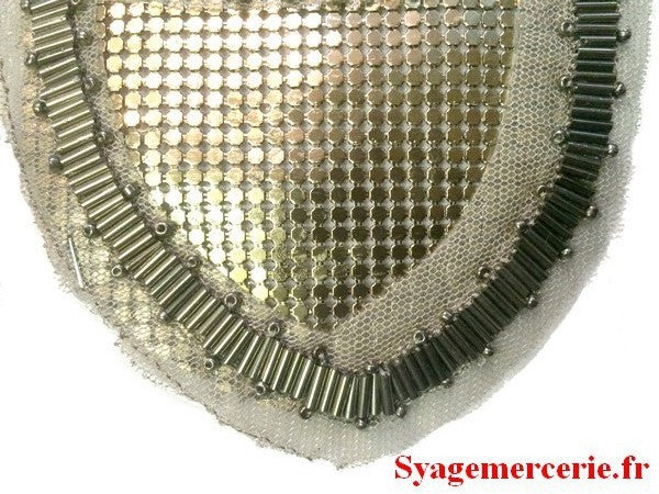 Motif, Applique, Patch, To Sew in Khaki pearl on Mesh.