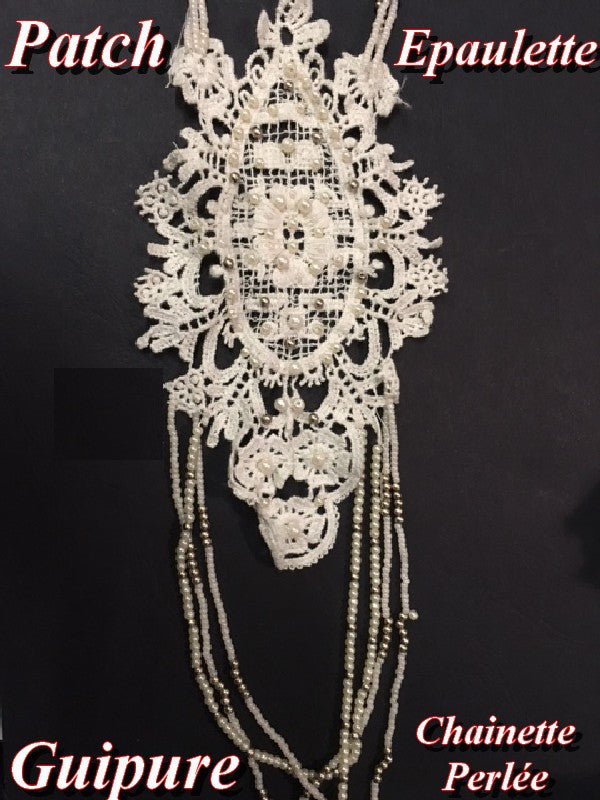 Motif Dentelle Guipure Ecru Avec Chainette en perles Customisations.