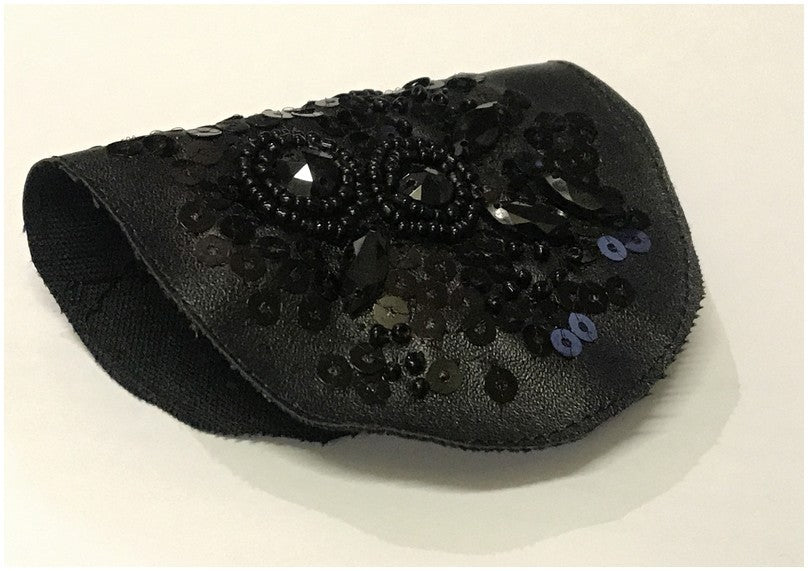 Patch Motif, Applique, Black in Beads and Sequins on Faux Leather