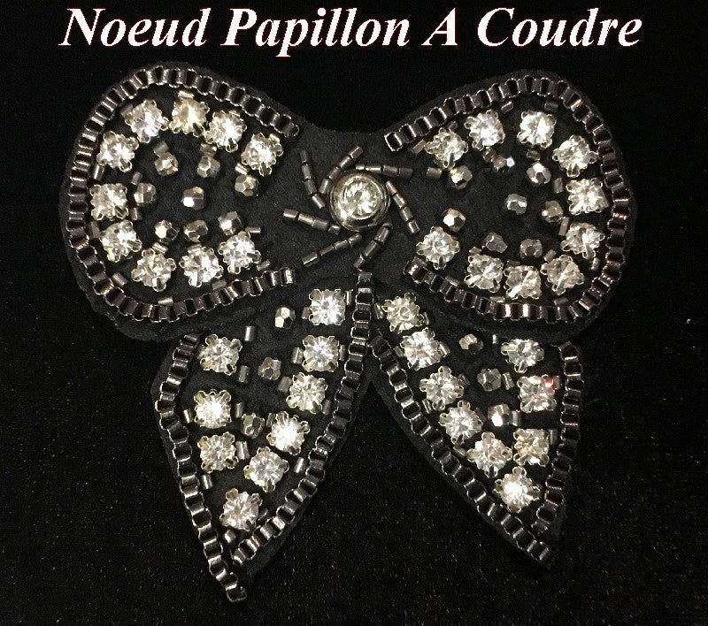 Noeud Papillons En Perles Noir Orné De Strass A Coudre Pour Robes de soirées Et Customisations