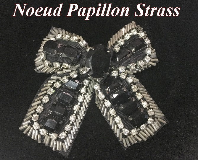 Noeud Papillons En Perles Noir Orné De Strass Pour Robes de soirées Et Customisations