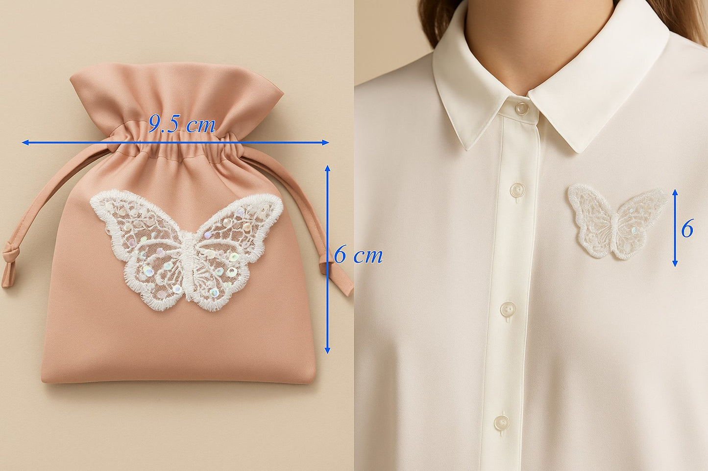 Applique guipure en forme de papillon perlé Blanc.