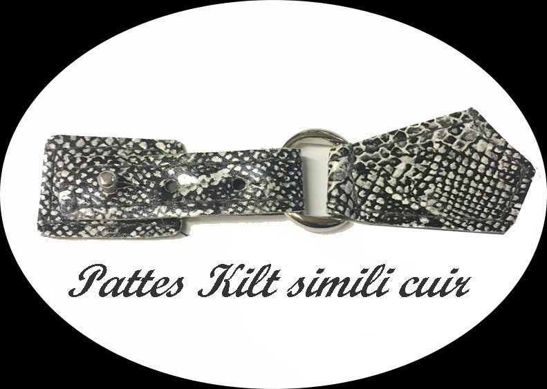 Kilt Tab Faux Leather Fastener Black and White Corocodile Style to Sew for Decorations Dresses, Bags, Customizations.