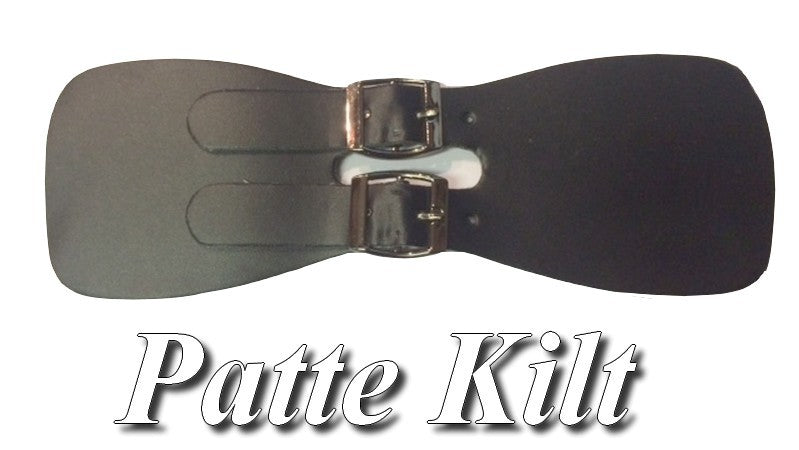 Faux Leather Kilt Tab with 2 Silver Buckles to Sew in 20 Cm Black.