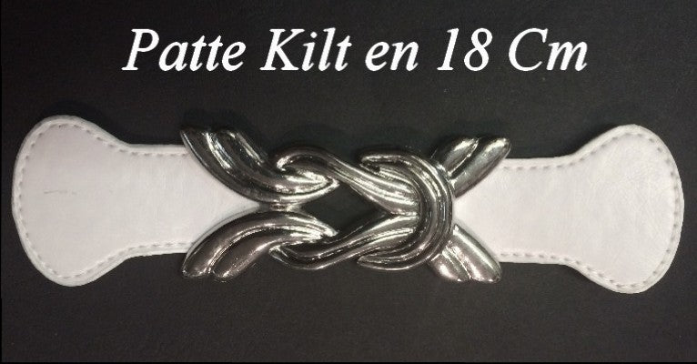 Faux Leather Kilt Tab with Silver Buckle to Sew in 18 Cm White.