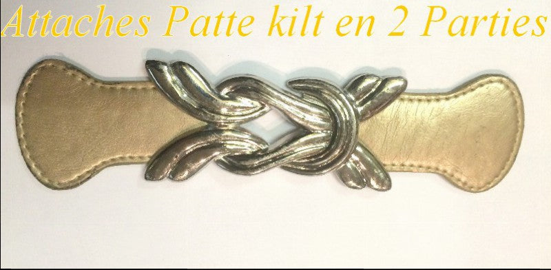 Faux Leather Kilt Tab with Silver Buckle to Sew on in 18 cm Gold-Gold.