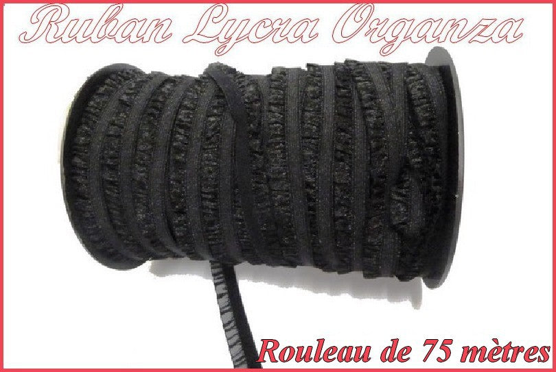Rouleau De 75 Mètres de Ruban Organza Lycra En Noir En 2 Cm A Coudre.
