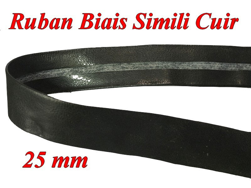 Ruban Biais Simili Cuir Mat Noir Au Mètre En 25 mm Couture.