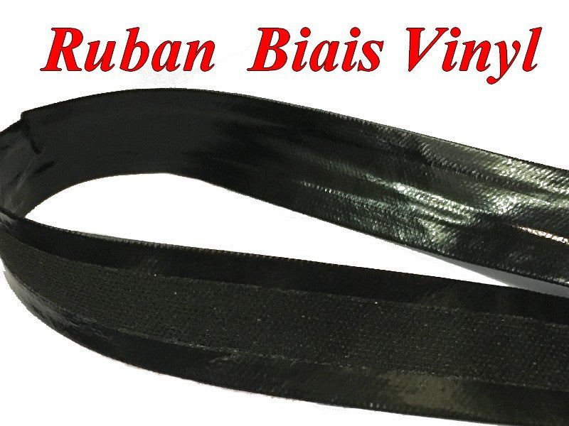 Ruban Biais Simili Cuir vinyl Brillant Noir Au Mètre En 20 mm Couture.