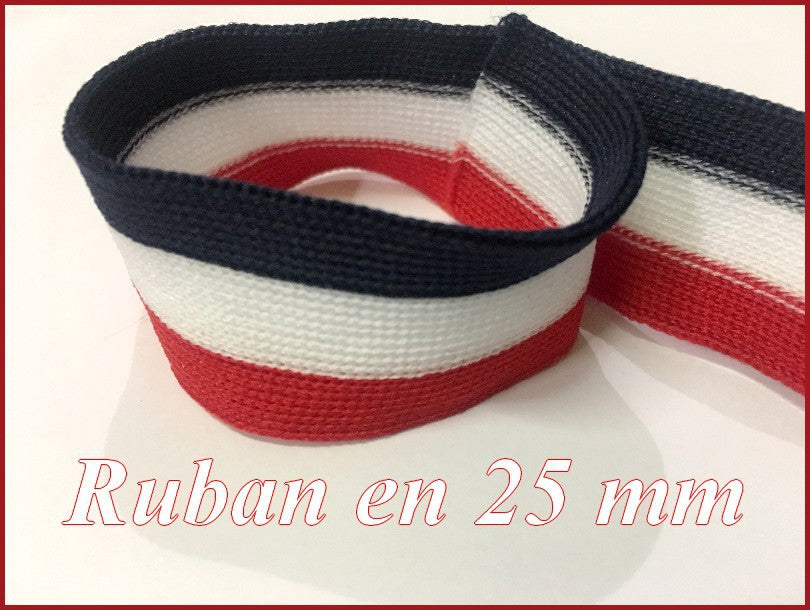 Ruban Bord-Cote Bleu Blanc Rouge Au Mètre En En 25 mm De largeur.